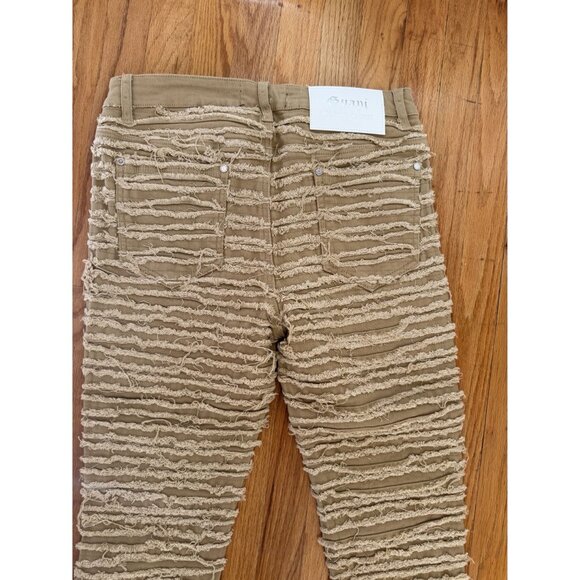 Guapi Tan Stacked Denim Pants Frayed Streetwear Flare Mens 32 NWT [jb] - Picture 7 of 9